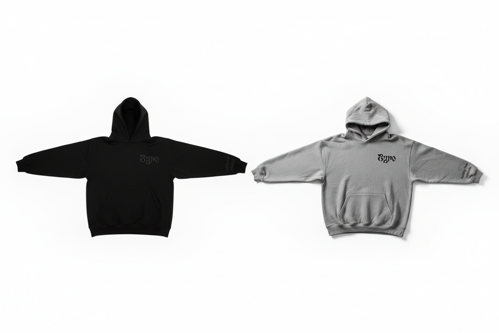Two Zyro hoodies side by side