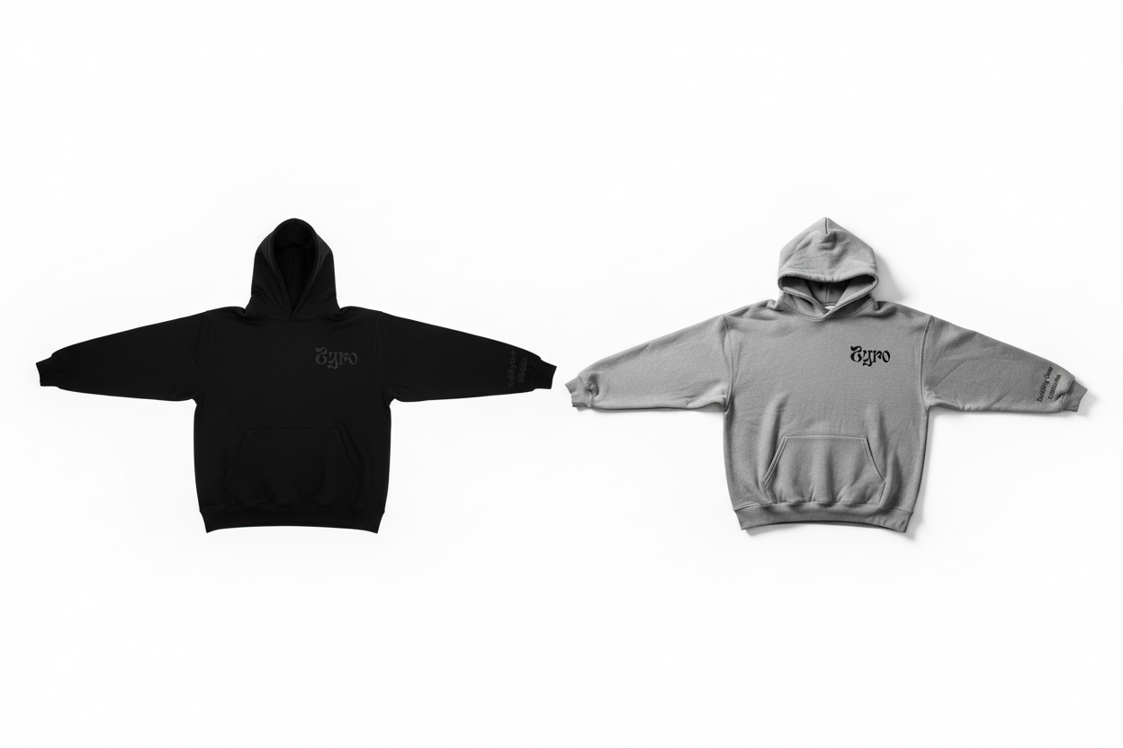 Two Zyro hoodies side by side