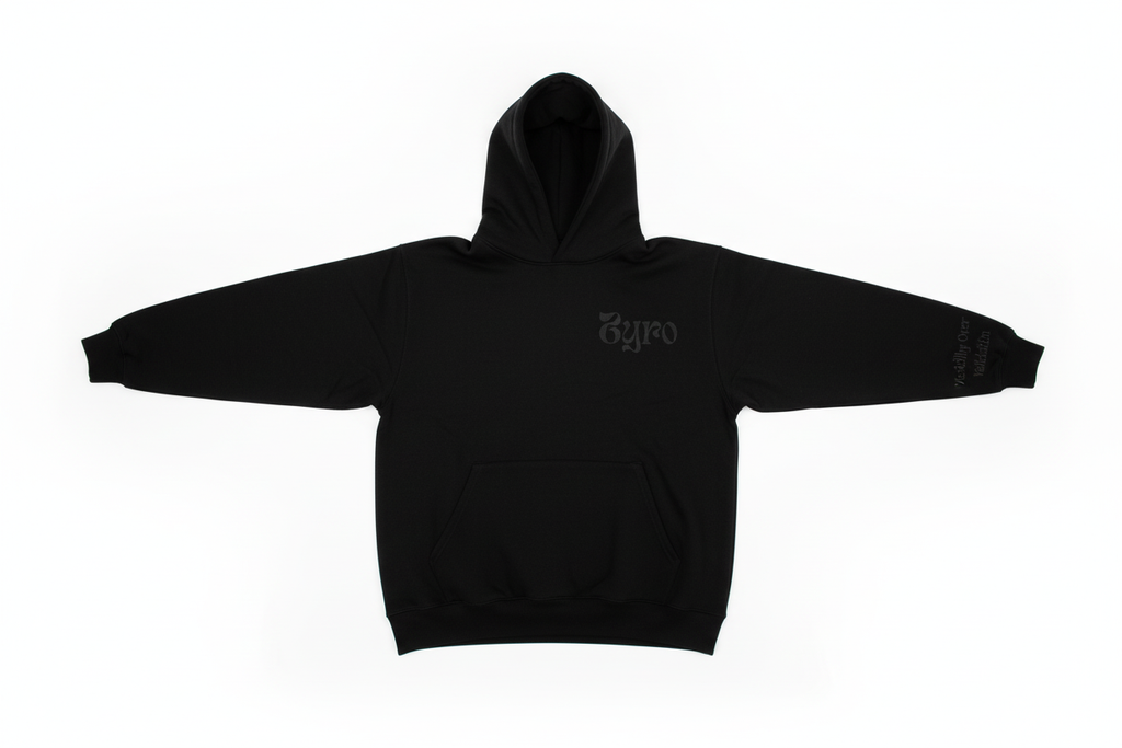 ZYRO Hoodie flat lay with sleeves extended